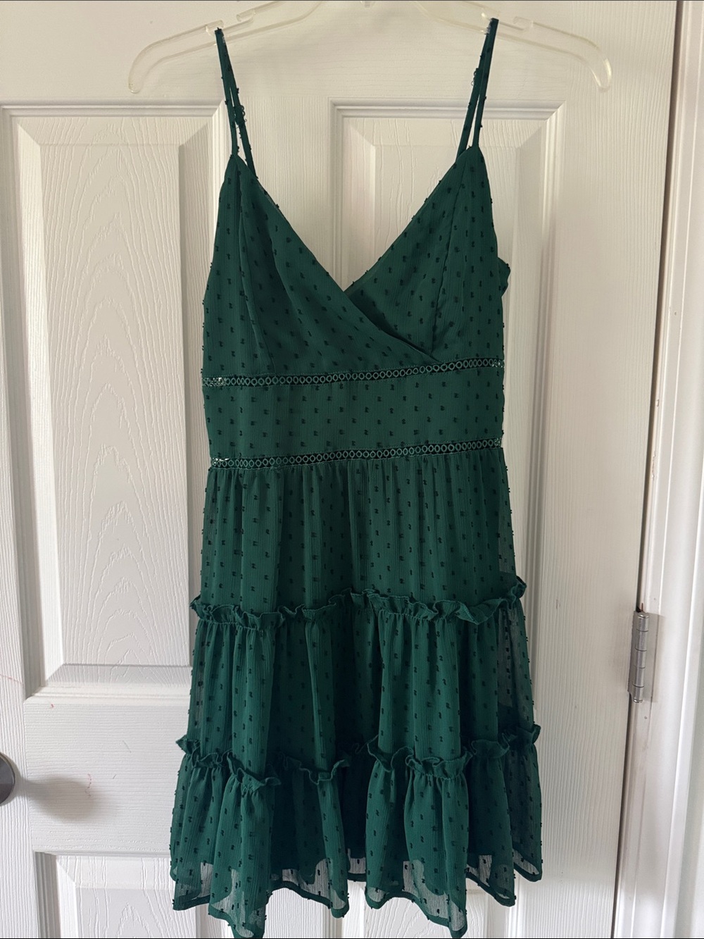 Alter’d State Dark Green Swiss Dot Tiered Midi Dress